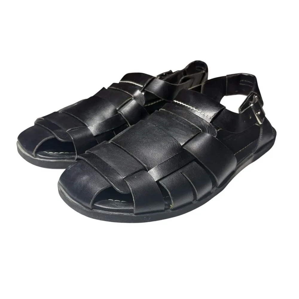 Mezlan Fisherman’s Sandals Leather Shoes Black Men’s Sz 7.5 Summer Made In Spain